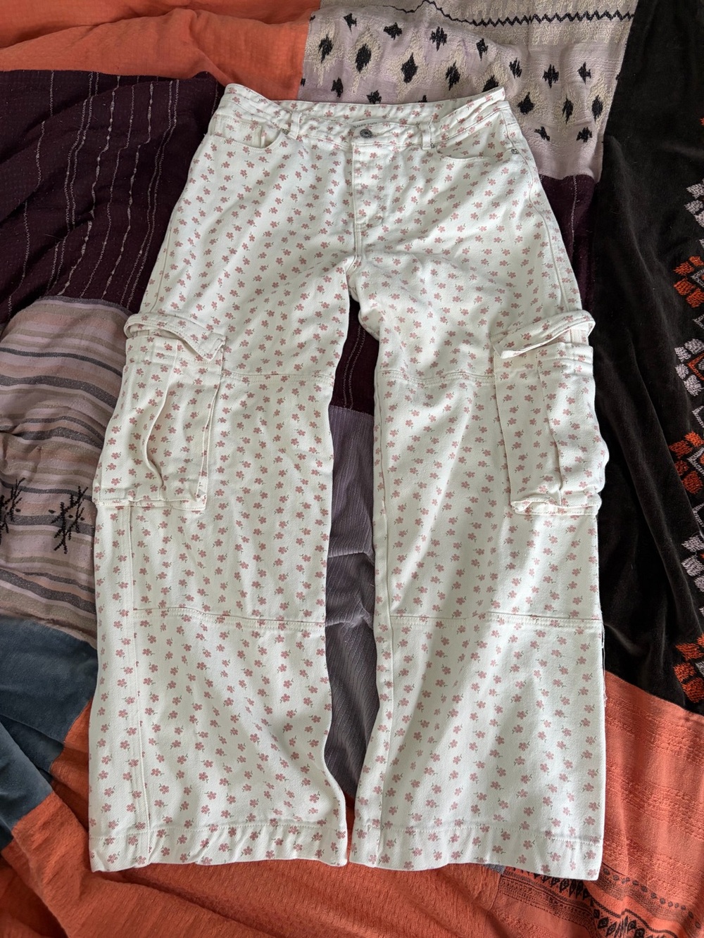 Altar'd State Cream Pants with Pink Floral Trim